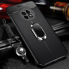 Silikon Hülle Handyhülle Gummi Schutzhülle Flexible Leder Tasche mit Magnetisch Fingerring Ständer für Huawei Enjoy 20 Plus 5G Schwarz