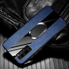 Silikon Hülle Handyhülle Gummi Schutzhülle Flexible Leder Tasche mit Magnetisch Fingerring Ständer für Huawei Honor 30 Pro+ Plus Blau