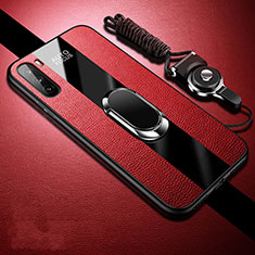 Silikon Hülle Handyhülle Gummi Schutzhülle Flexible Leder Tasche mit Magnetisch Fingerring Ständer für Huawei Mate 40 Lite 5G Rot
