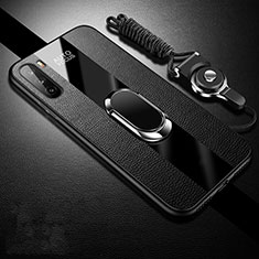 Silikon Hülle Handyhülle Gummi Schutzhülle Flexible Leder Tasche mit Magnetisch Fingerring Ständer für Huawei Mate 40 Lite 5G Schwarz