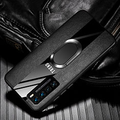 Silikon Hülle Handyhülle Gummi Schutzhülle Flexible Leder Tasche mit Magnetisch Fingerring Ständer für Huawei Nova 7 Pro 5G Schwarz