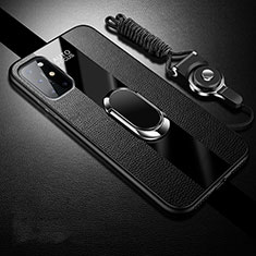 Silikon Hülle Handyhülle Gummi Schutzhülle Flexible Leder Tasche mit Magnetisch Fingerring Ständer für OnePlus 8T 5G Schwarz