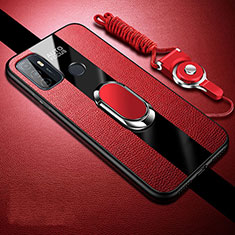Silikon Hülle Handyhülle Gummi Schutzhülle Flexible Leder Tasche mit Magnetisch Fingerring Ständer für Oppo A11s Rot