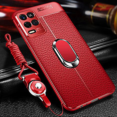 Silikon Hülle Handyhülle Gummi Schutzhülle Flexible Leder Tasche mit Magnetisch Fingerring Ständer für Oppo K9X 5G Rot