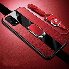 Silikon Hülle Handyhülle Gummi Schutzhülle Flexible Leder Tasche mit Magnetisch Fingerring Ständer für Realme Narzo 30 Pro 5G Rot