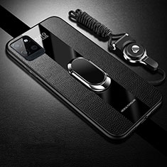 Silikon Hülle Handyhülle Gummi Schutzhülle Flexible Leder Tasche mit Magnetisch Fingerring Ständer für Realme V11 5G Schwarz