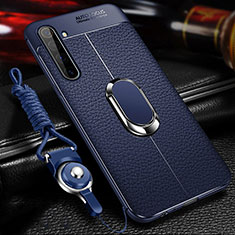 Silikon Hülle Handyhülle Gummi Schutzhülle Flexible Leder Tasche mit Magnetisch Fingerring Ständer für Realme X50 Pro 5G Blau