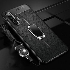 Silikon Hülle Handyhülle Gummi Schutzhülle Flexible Leder Tasche mit Magnetisch Fingerring Ständer für Realme X50t 5G Schwarz