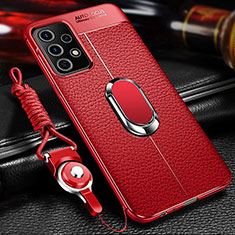 Silikon Hülle Handyhülle Gummi Schutzhülle Flexible Leder Tasche mit Magnetisch Fingerring Ständer für Samsung Galaxy A32 4G Rot