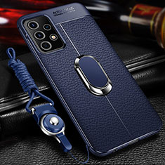 Silikon Hülle Handyhülle Gummi Schutzhülle Flexible Leder Tasche mit Magnetisch Fingerring Ständer für Samsung Galaxy A32 5G Blau