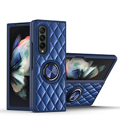 Silikon Hülle Handyhülle Gummi Schutzhülle Flexible Leder Tasche mit Magnetisch Fingerring Ständer für Samsung Galaxy Z Fold4 5G Blau