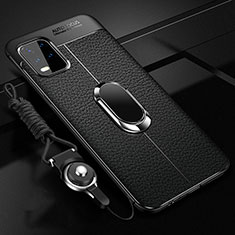 Silikon Hülle Handyhülle Gummi Schutzhülle Flexible Leder Tasche mit Magnetisch Fingerring Ständer für Xiaomi Mi 10 Lite Schwarz