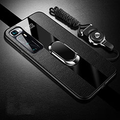 Silikon Hülle Handyhülle Gummi Schutzhülle Flexible Leder Tasche mit Magnetisch Fingerring Ständer für Xiaomi Mi 10 Ultra Schwarz