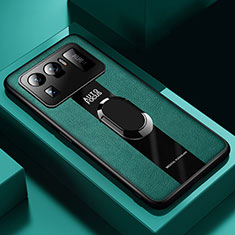 Silikon Hülle Handyhülle Gummi Schutzhülle Flexible Leder Tasche mit Magnetisch Fingerring Ständer für Xiaomi Mi 11 Ultra 5G Grün