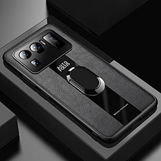 Silikon Hülle Handyhülle Gummi Schutzhülle Flexible Leder Tasche mit Magnetisch Fingerring Ständer für Xiaomi Mi 11 Ultra 5G Schwarz