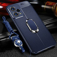 Silikon Hülle Handyhülle Gummi Schutzhülle Flexible Leder Tasche mit Magnetisch Fingerring Ständer für Xiaomi Redmi Note 12 5G Blau