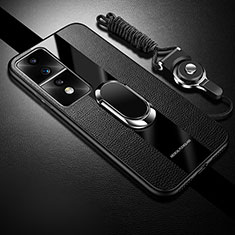 Silikon Hülle Handyhülle Gummi Schutzhülle Flexible Leder Tasche mit Magnetisch Fingerring Ständer PB1 für Huawei Honor 80 GT 5G Schwarz