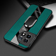 Silikon Hülle Handyhülle Gummi Schutzhülle Flexible Leder Tasche mit Magnetisch Fingerring Ständer PB1 für OnePlus 11R 5G Grün