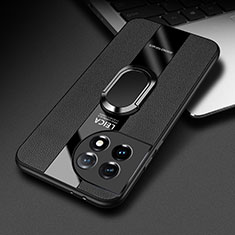 Silikon Hülle Handyhülle Gummi Schutzhülle Flexible Leder Tasche mit Magnetisch Fingerring Ständer PB1 für OnePlus 11R 5G Schwarz