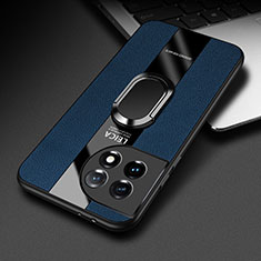 Silikon Hülle Handyhülle Gummi Schutzhülle Flexible Leder Tasche mit Magnetisch Fingerring Ständer PB1 für OnePlus Ace 2 5G Blau