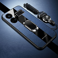 Silikon Hülle Handyhülle Gummi Schutzhülle Flexible Leder Tasche mit Magnetisch Fingerring Ständer PB1 für Realme GT Neo6 5G Blau