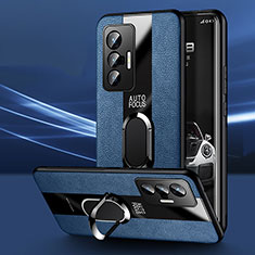 Silikon Hülle Handyhülle Gummi Schutzhülle Flexible Leder Tasche mit Magnetisch Fingerring Ständer PB1 für Vivo X70 5G Blau