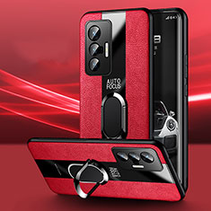 Silikon Hülle Handyhülle Gummi Schutzhülle Flexible Leder Tasche mit Magnetisch Fingerring Ständer PB1 für Vivo X70 5G Rot