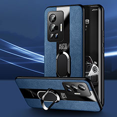 Silikon Hülle Handyhülle Gummi Schutzhülle Flexible Leder Tasche mit Magnetisch Fingerring Ständer PB1 für Vivo X70 Pro 5G Blau