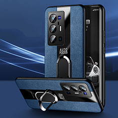 Silikon Hülle Handyhülle Gummi Schutzhülle Flexible Leder Tasche mit Magnetisch Fingerring Ständer PB1 für Vivo X70 Pro+ Plus 5G Blau