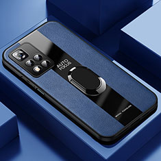 Silikon Hülle Handyhülle Gummi Schutzhülle Flexible Leder Tasche mit Magnetisch Fingerring Ständer PB1 für Xiaomi Mi 11i 5G (2022) Blau