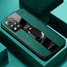 Silikon Hülle Handyhülle Gummi Schutzhülle Flexible Leder Tasche mit Magnetisch Fingerring Ständer PB1 für Xiaomi Mi 11i 5G (2022) Grün