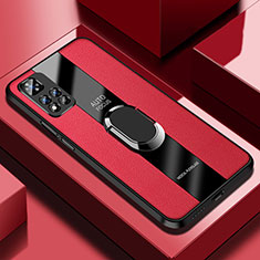 Silikon Hülle Handyhülle Gummi Schutzhülle Flexible Leder Tasche mit Magnetisch Fingerring Ständer PB1 für Xiaomi Mi 11i 5G (2022) Rot