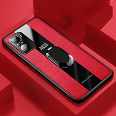 Silikon Hülle Handyhülle Gummi Schutzhülle Flexible Leder Tasche mit Magnetisch Fingerring Ständer PB1 für Xiaomi Mi 11X Pro 5G Rot