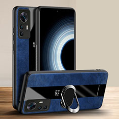 Silikon Hülle Handyhülle Gummi Schutzhülle Flexible Leder Tasche mit Magnetisch Fingerring Ständer PB1 für Xiaomi Mi 12T 5G Blau