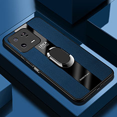 Silikon Hülle Handyhülle Gummi Schutzhülle Flexible Leder Tasche mit Magnetisch Fingerring Ständer PB1 für Xiaomi Mi 13 5G Blau