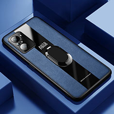 Silikon Hülle Handyhülle Gummi Schutzhülle Flexible Leder Tasche mit Magnetisch Fingerring Ständer PB1 für Xiaomi Poco F3 5G Blau