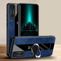 Silikon Hülle Handyhülle Gummi Schutzhülle Flexible Leder Tasche mit Magnetisch Fingerring Ständer PB1 für Xiaomi Poco F4 GT 5G Blau