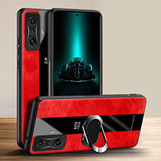 Silikon Hülle Handyhülle Gummi Schutzhülle Flexible Leder Tasche mit Magnetisch Fingerring Ständer PB1 für Xiaomi Poco F4 GT 5G Rot