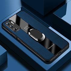 Silikon Hülle Handyhülle Gummi Schutzhülle Flexible Leder Tasche mit Magnetisch Fingerring Ständer PB1 für Xiaomi POCO M3 Pro 5G Blau