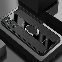 Silikon Hülle Handyhülle Gummi Schutzhülle Flexible Leder Tasche mit Magnetisch Fingerring Ständer PB1 für Xiaomi POCO M3 Pro 5G Schwarz