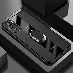 Silikon Hülle Handyhülle Gummi Schutzhülle Flexible Leder Tasche mit Magnetisch Fingerring Ständer PB1 für Xiaomi Poco X3 GT 5G Schwarz