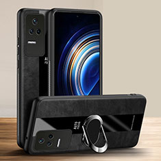 Silikon Hülle Handyhülle Gummi Schutzhülle Flexible Leder Tasche mit Magnetisch Fingerring Ständer PB1 für Xiaomi Redmi K50 Pro 5G Schwarz