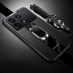 Silikon Hülle Handyhülle Gummi Schutzhülle Flexible Leder Tasche mit Magnetisch Fingerring Ständer PB1 für Xiaomi Redmi K70 5G Schwarz