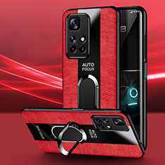 Silikon Hülle Handyhülle Gummi Schutzhülle Flexible Leder Tasche mit Magnetisch Fingerring Ständer PB1 für Xiaomi Redmi Note 11 5G Rot