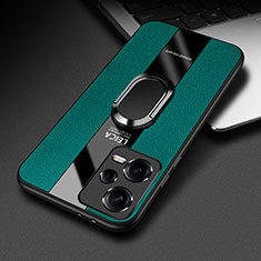 Silikon Hülle Handyhülle Gummi Schutzhülle Flexible Leder Tasche mit Magnetisch Fingerring Ständer PB1 für Xiaomi Redmi Note 12 Pro+ Plus 5G Grün