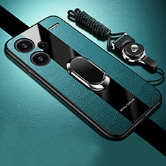 Silikon Hülle Handyhülle Gummi Schutzhülle Flexible Leder Tasche mit Magnetisch Fingerring Ständer PB1 für Xiaomi Redmi Note 13 Pro+ Plus 5G Grün
