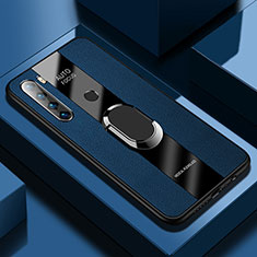 Silikon Hülle Handyhülle Gummi Schutzhülle Flexible Leder Tasche mit Magnetisch Fingerring Ständer PB1 für Xiaomi Redmi Note 8 (2021) Blau