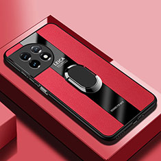 Silikon Hülle Handyhülle Gummi Schutzhülle Flexible Leder Tasche mit Magnetisch Fingerring Ständer PB2 für OnePlus 11R 5G Rot