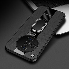 Silikon Hülle Handyhülle Gummi Schutzhülle Flexible Leder Tasche mit Magnetisch Fingerring Ständer PB2 für Oppo Find X7 Ultra 5G Schwarz