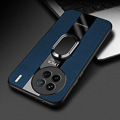 Silikon Hülle Handyhülle Gummi Schutzhülle Flexible Leder Tasche mit Magnetisch Fingerring Ständer PB2 für Vivo X90 5G Blau